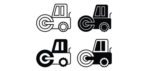 Asphalt Roller Icons Set Black and White Color Vector Design Illustration