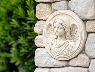 Fototapeta premium Angel relief on stone wall