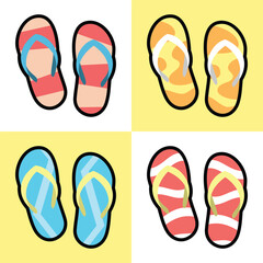 A set of unique pairs of colorful flip-flops, perfect for summer vibes and carefree days	