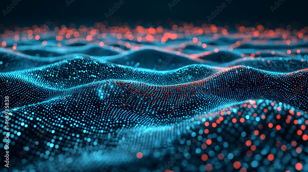 Poster abstract digital wave pattern with glowing dots
