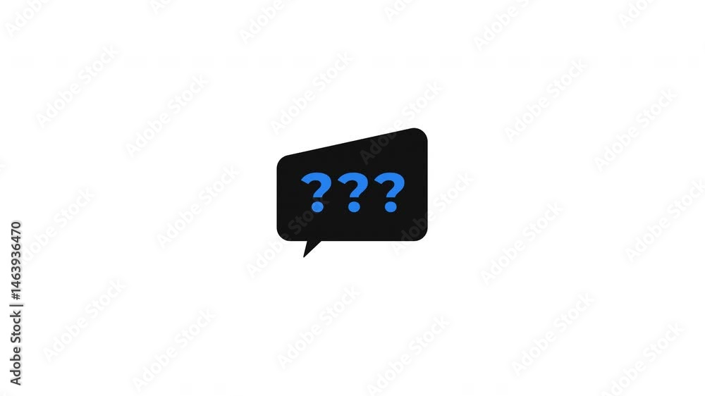 Poster speech bubble with three bold question marks 2d cartoon object animation. faq. inquiry, confusion, h