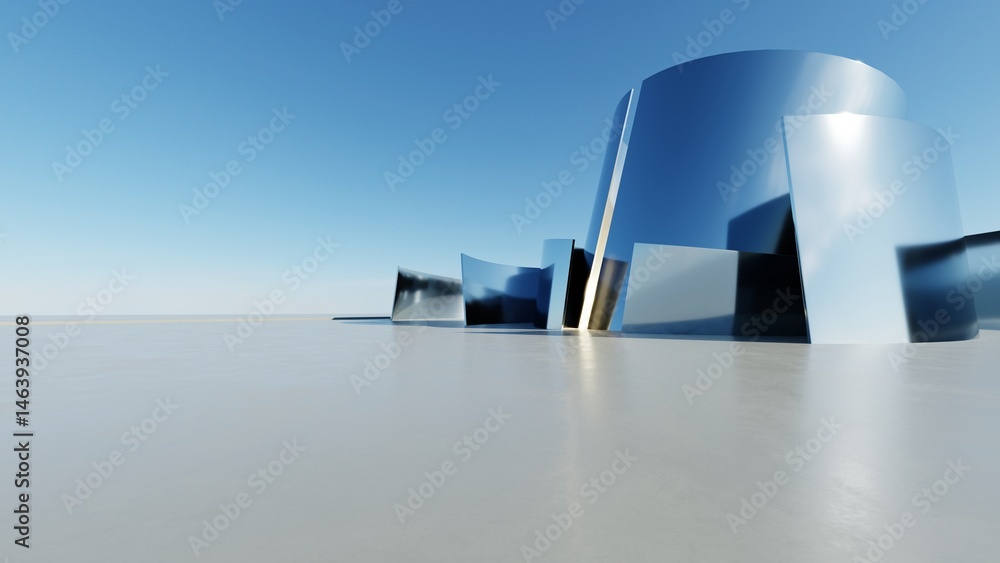 Poster 3d illustration of abstract minimal architecture background, geometric architectural with curve design, Car presentation