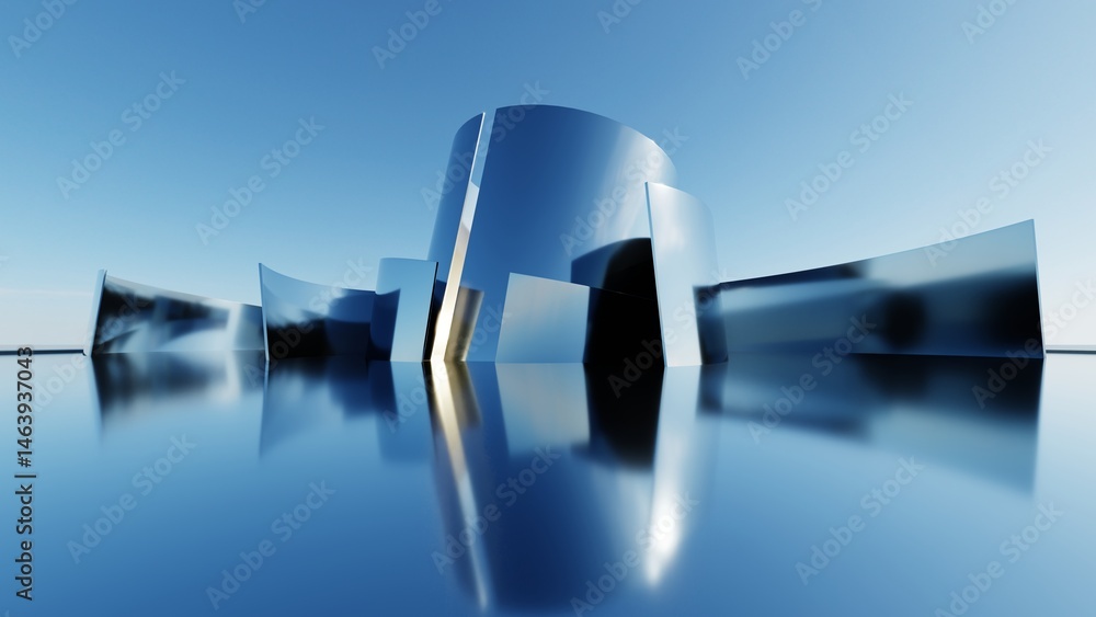 Aufkleber 3d illustration of abstract minimal architecture background, geometric architectural with curve desi