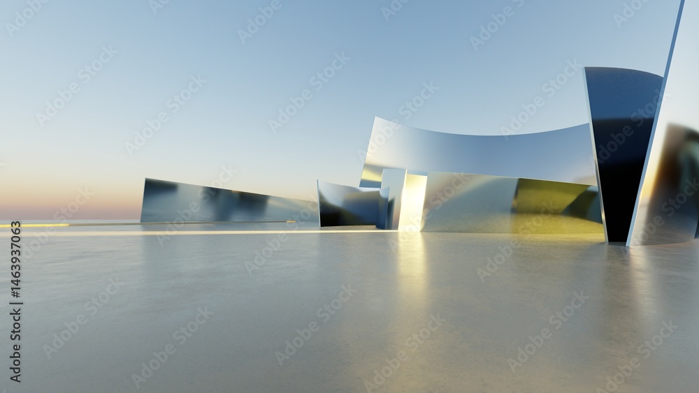 Poster 3d illustration of abstract minimal architecture background, geometric architectural with curve design, Car presentation