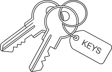 Simple line art illustration of keys on a keyring with a label for security and access.