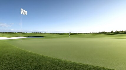 Obraz premium Dramatic Sunset over Coastal Golf Green Sunset Golf course Putting green Green Flag Landscape Ocean