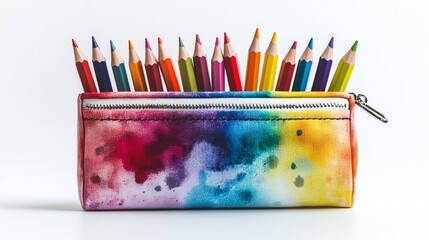 Colorful paints, pencils, and brushes arranged together for art and school use