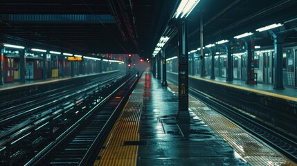 Empty subway station at night