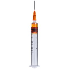 Medical injection syringe in laboratory setting healthcare equipment clinical environment close-up view for science and education