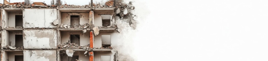 Grey and White Multistory Building Demolition Debris Urban Decay