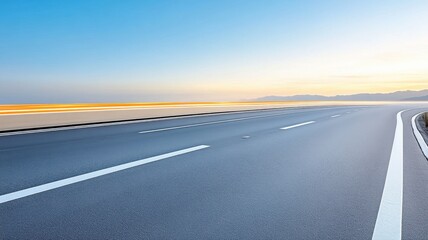 Fototapeta premium Empty Highway Curving into Sunset Horizon highway sunset horizon road asphalt empty road long road