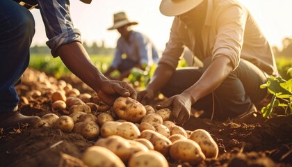 Potato Harvest Farmers Agriculture Field Sunlight
