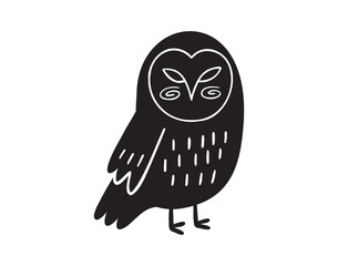 owl bird silhouette monochrome with patterns illustration. Trendy creative fabulous mystic folklore 