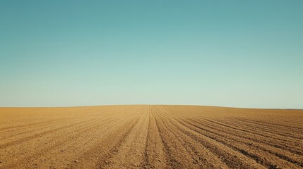 Plowed field under a light blue sky for agriculture or farming. It symbolizes growth, harvest, and rural landscapes for designs.