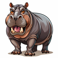 Fototapeta premium A vector illustration of a realistic hippopotamus standing with wide jaws and smooth skin, isolated on a white background