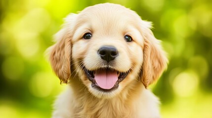 Golden retriever puppy with soft fur, gentle gaze, warm light. Pure joy and innocence in a tender moment.