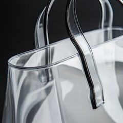 Naklejka premium Clear tote bag with black accents. Close-up view of the handles and edge