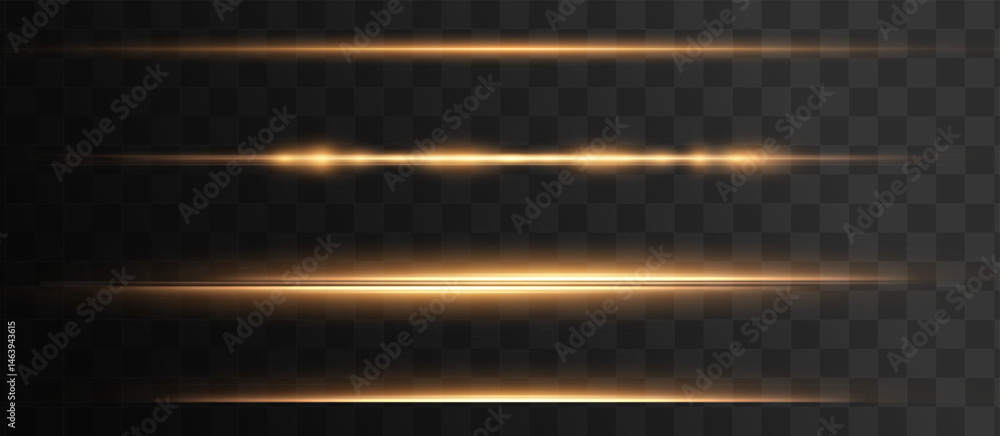 Poster golden glowing streaks with sparkles and flare on a dark transparent background. a dynamic, abstract