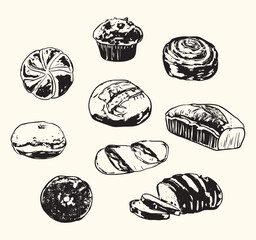 Black and White Pastries Illustration Collection