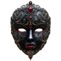 Ornate Metal Mask with Red Gems, Decorative, cut out transparent