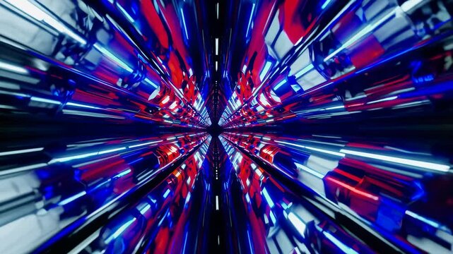 Abstract tunnel with blue and red light streaks creates energy innovation movement dynamic progress transporting viewer toward future speed excitement transformation