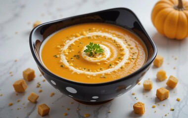Sweet pumpkin soup with whipped cream background image, cheese, cooking, vegetables, food, health, banner texture advertisement poster