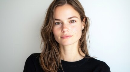 Naklejka premium Portrait of a Young Woman with Brown Hair and Freckles