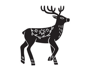 deer silhouette monochrome with patterns illustration. Trendy creative fabulous mystic folklore 