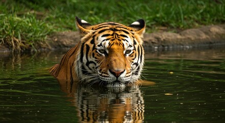 Fototapeta premium Majestic Tiger Submerged in Tranquil Water Wildlife Photography
