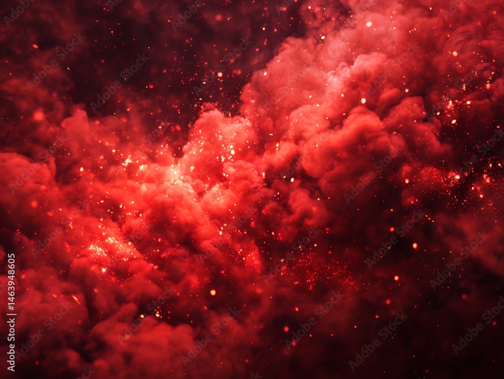 Poster abstract visualization of celestial phenomena resembling red cosmic clouds