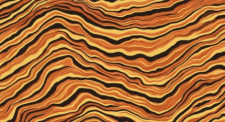Abstract Wavy Lines Pattern Orange Brown Black Swirl Texture Background Design