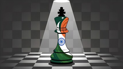 King Chess Piece with Indian Flag Colors and Patterns Under Spotlight