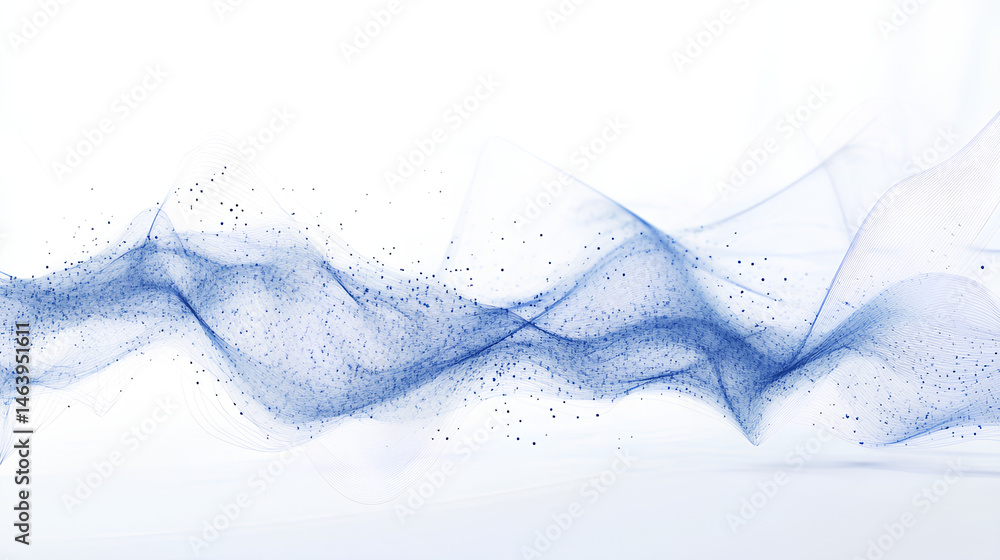 Poster abstract cloud computing technology with blue wireframe graphics and nodes on a white background. co