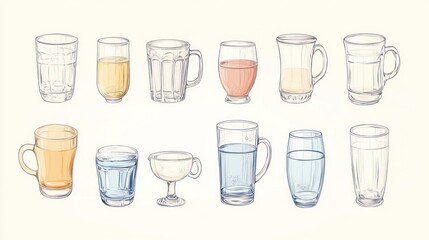 Watercolor Glassware Variety Illustrations