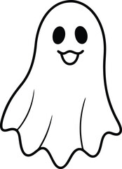 Cute Spooky Ghost Line Art Simple Halloween Design Element