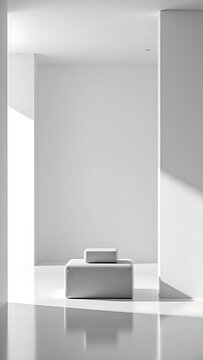 🔹 Sculptural Stillness Box 🔹
A single geometric seat rests in quiet light&mdash;an altar of form and proportion 🧊 This composition invites stillness, contemplation, and a new way to feel interior space