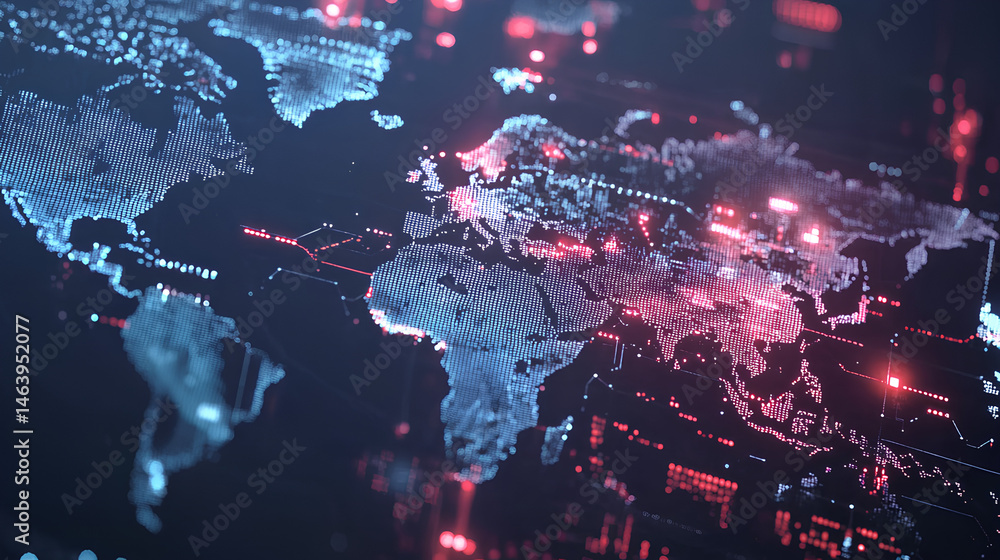 Poster abstract world map concept of global network and connectivity international data transfer and cyber 