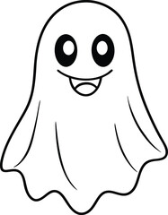 Cute Spooky Ghost Line Art Simple Halloween Design Element