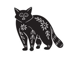 raccoon silhouette monochrome with patterns illustration. Trendy creative fabulous mystic folklore 