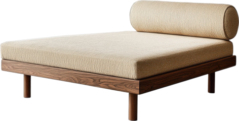 Modern Wooden Daybed with Beige Upholstery
