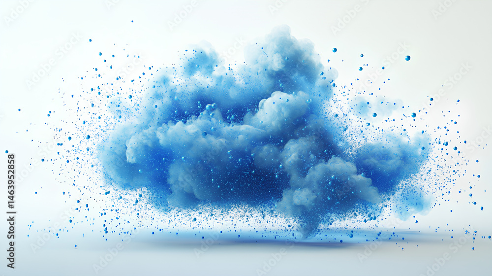 Poster abstract cloud computing technology with blue wireframe graphics and nodes on a white background. co