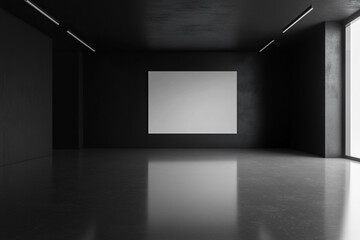 Blank canvas in dark modern room minimalist art gallery interior design