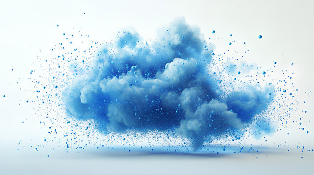Abstract cloud computing technology with blue wireframe graphics and nodes on a white background. Concept of digital data storage system