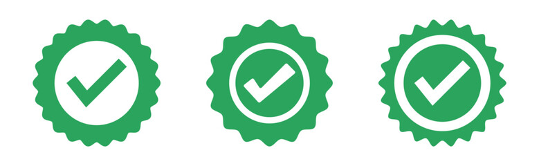 Quality guarantee green vector icon with checkmark symbol. Approving, check, award, winner, trophy, top quality, promotion concept. PNG transparent