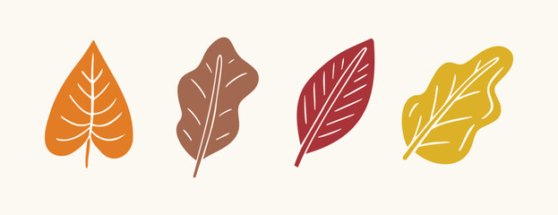 Fototapeta premium autumn leaves hand drawn doodle icon set. fall foliage sticker clip art leaf element collection