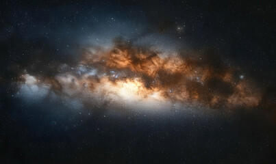 Obraz premium Cosmic nebula swirls orange and blue space background