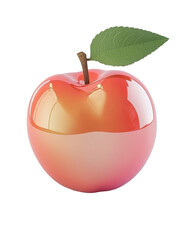 Isolated Ruby Red Glossy Apple with Leaf