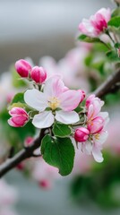 Fototapeta premium A branch of a tree with pink and white flowers on it