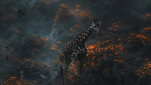 Giraffe Amidst Fiery Embers