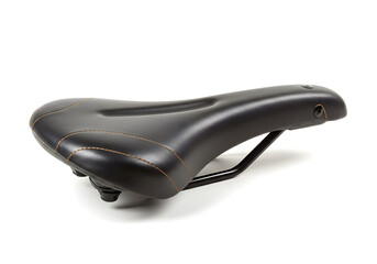 Isolated Black Bike Saddle On White Background Photo For Sport Cycling